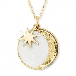 Engelsrufer Damen Kette Sterling Silber vergoldet Sonne,Mond&Stern, Emaille, Perlmutt, 50 cm  ERN-MOON-PE-G